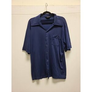 JCPenney MW Mens XL 17-17.5 Blue Short Sleeve Button Up Shirt Work Casual
